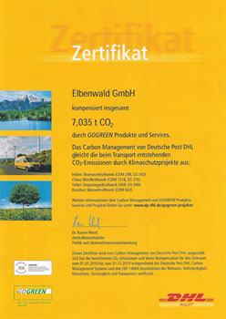 Elbenwald Zertifikat zum GOGREEN-Projekt von DHL 